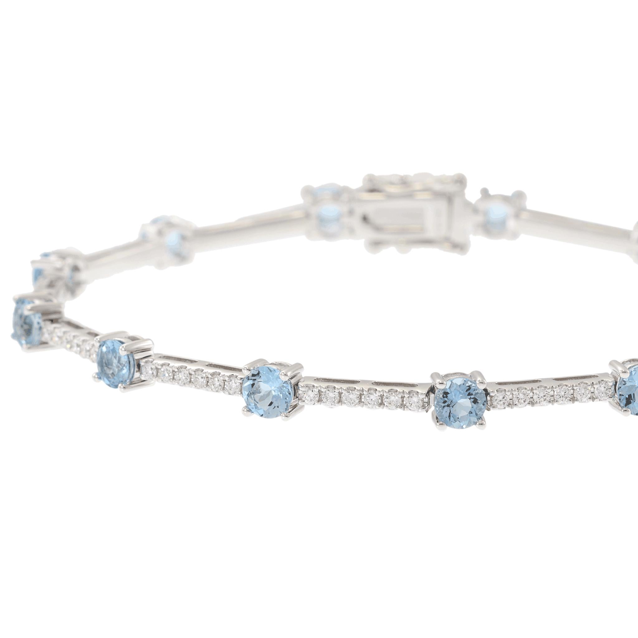 14KT White Gold Aquamarine and Diamond Section Bracelet