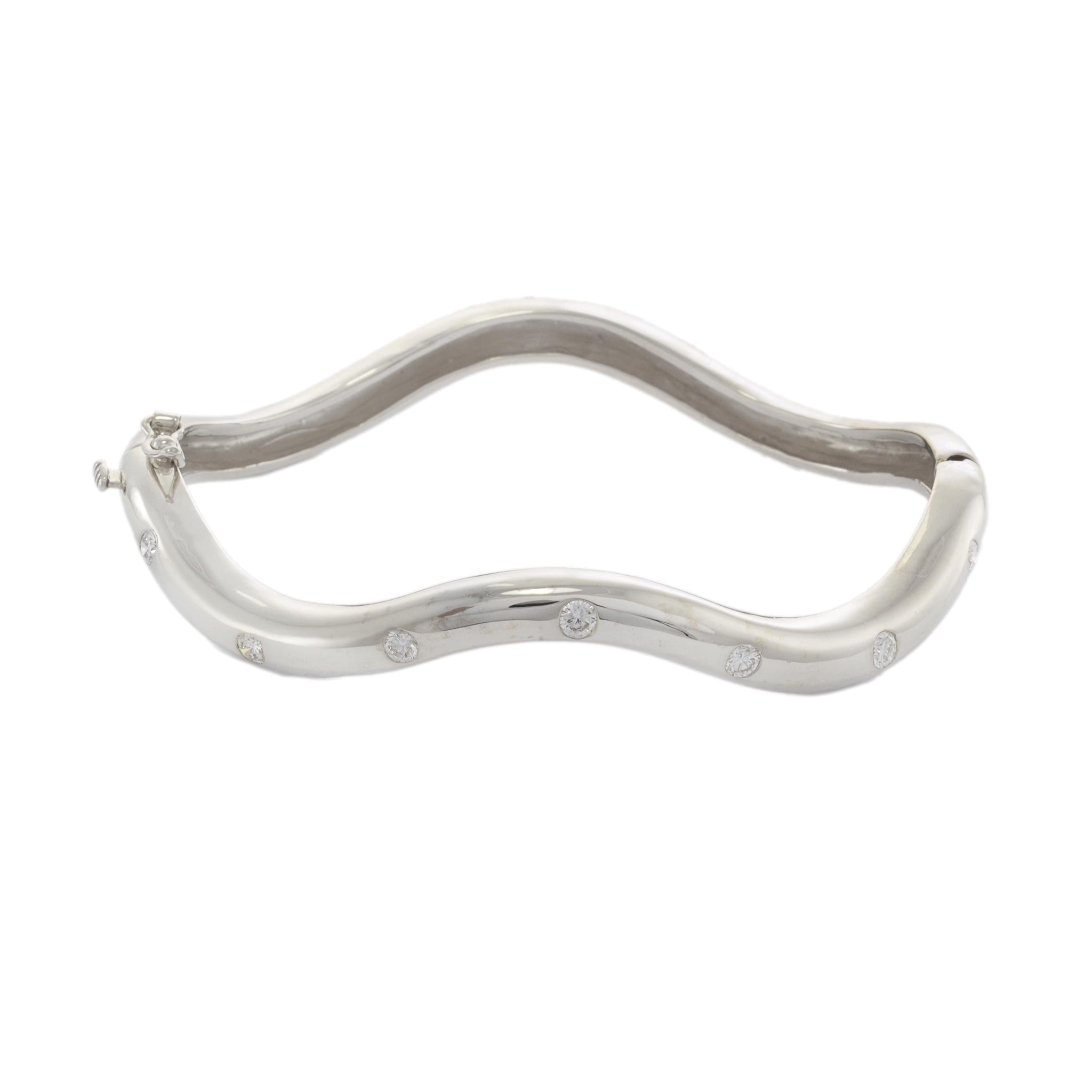 Wave Style Diamond Bangle Bracelet in 14KT White Gold