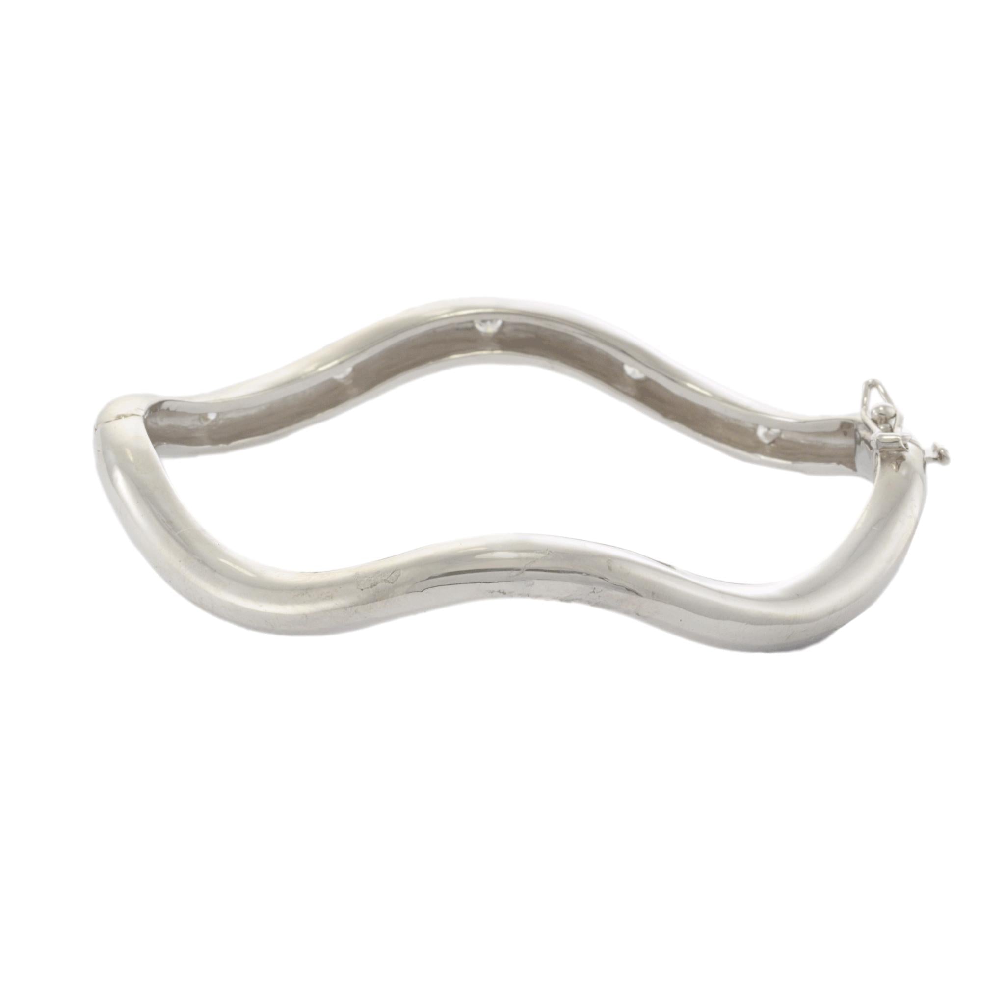Wave Style Diamond Bangle Bracelet in 14KT White Gold