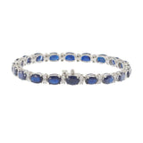 14KT White Gold Oval Sapphire and Diamond Tennis Bracelet
