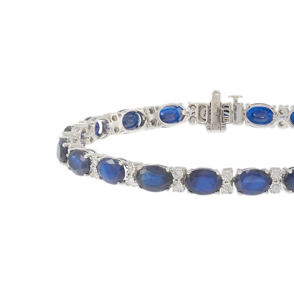 14KT White Gold Oval Sapphire and Diamond Tennis Bracelet