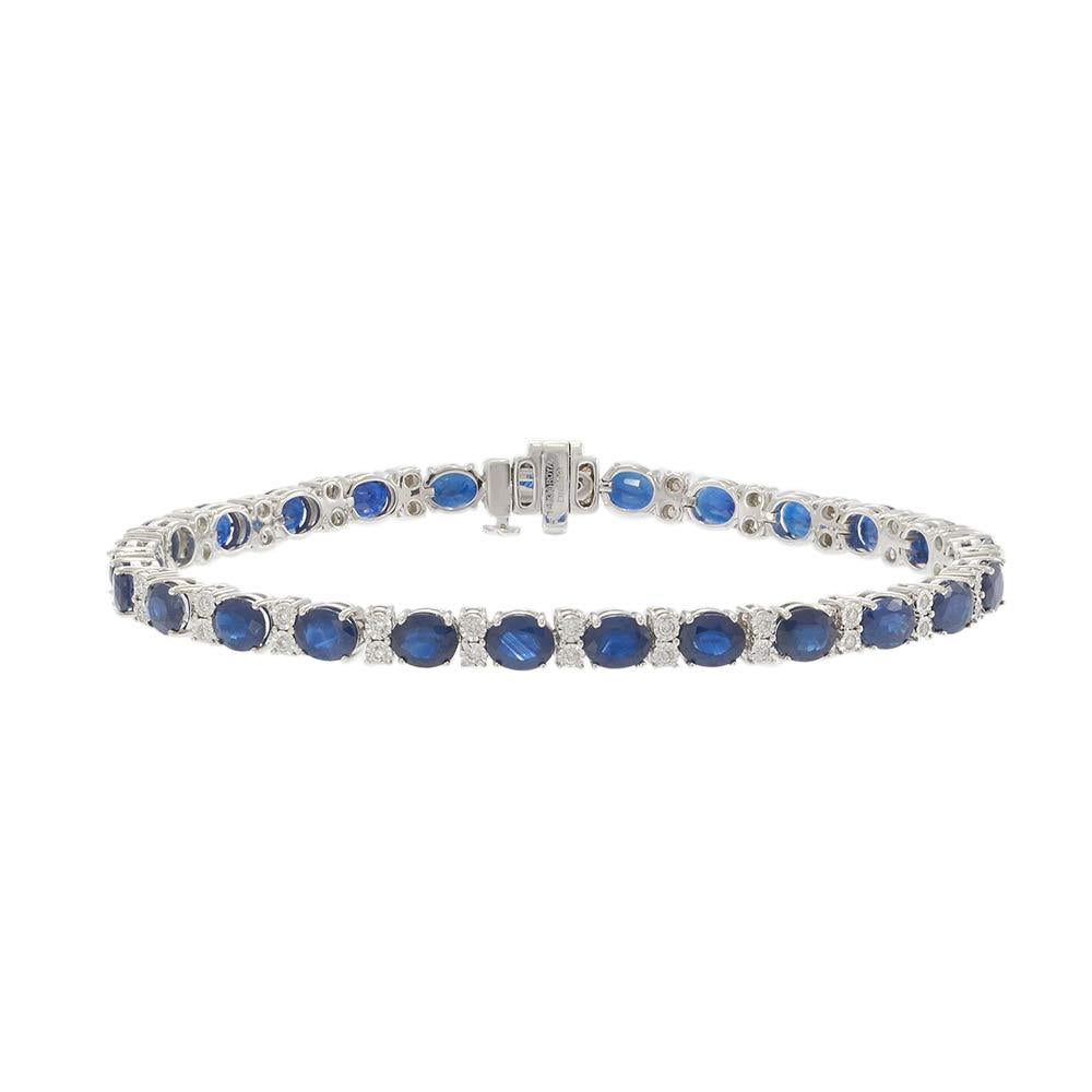 14KT White Gold Sapphire & Diamond Tennis Bracelet