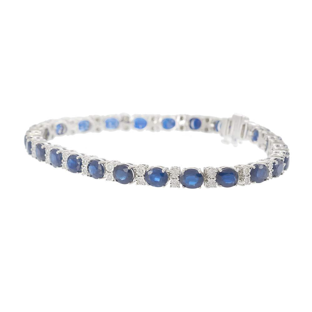14KT White Gold Sapphire & Diamond Tennis Bracelet