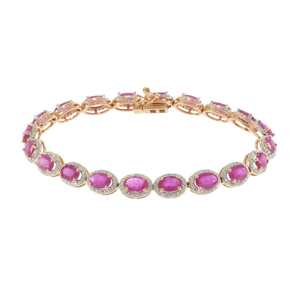 14KT Rose Gold Oval Ruby and Diamond Halo Bracelet
