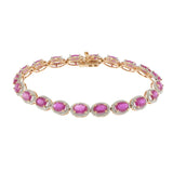 14KT Rose Gold Oval Ruby and Diamond Halo Bracelet