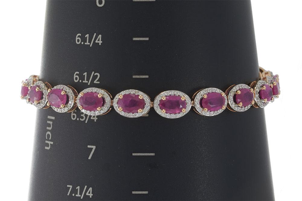 14KT Rose Gold Oval Ruby and Diamond Halo Bracelet