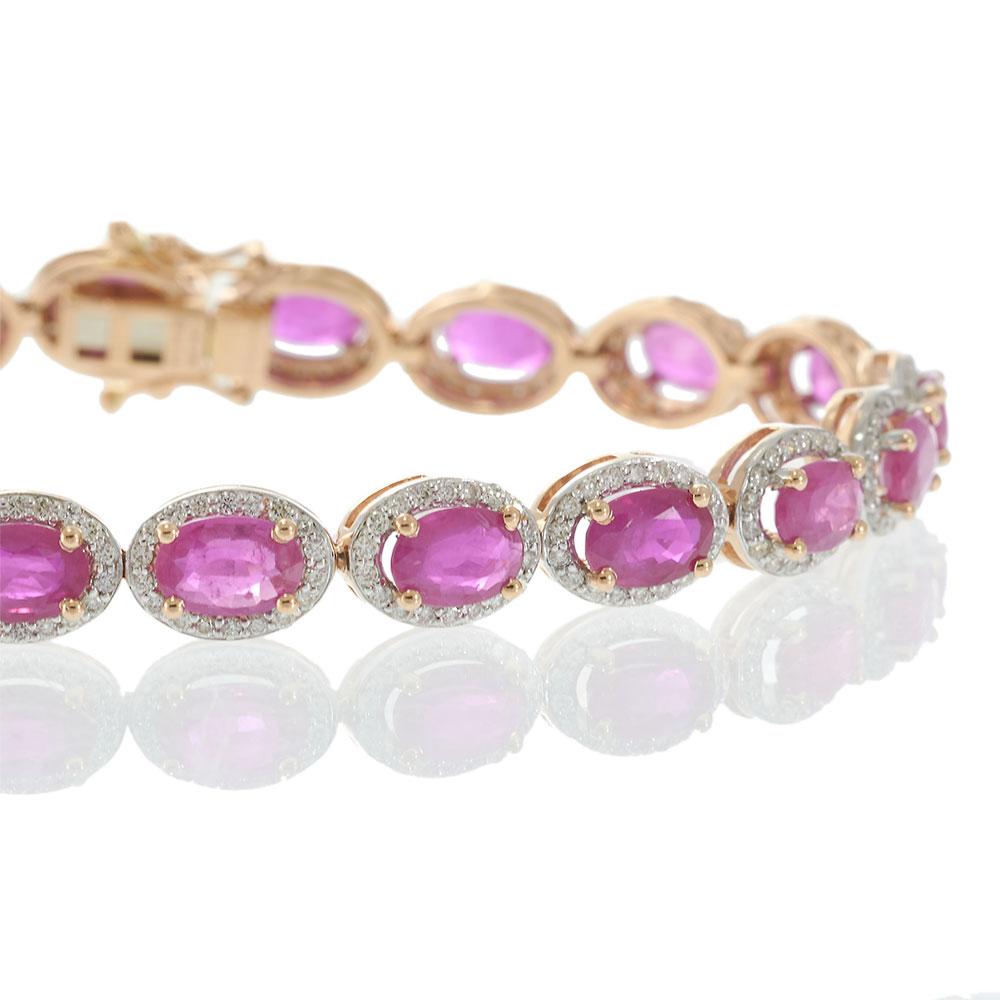 14KT Rose Gold Oval Ruby and Diamond Halo Bracelet