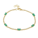 14KT Yellow Gold Emerald and Diamond Alternating Line Bracelet