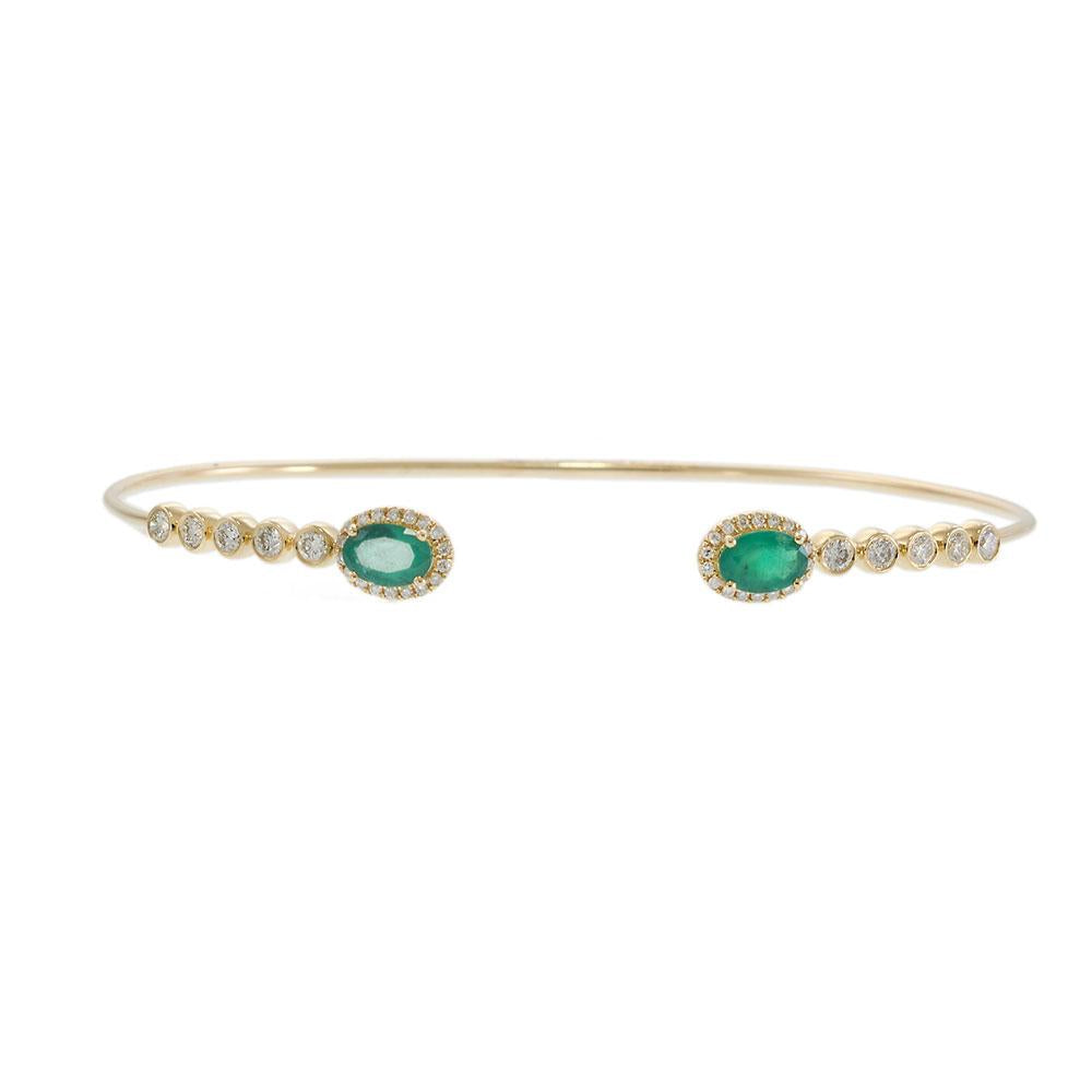 14KT Yellow Gold Open Bangle with Emerald and Diamond Accents