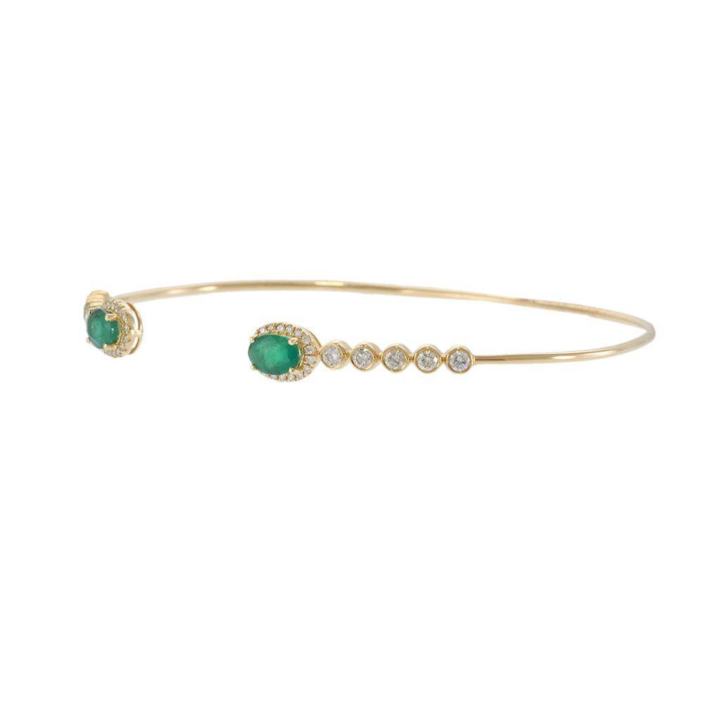 14KT Yellow Gold Open Bangle with Emerald and Diamond Accents