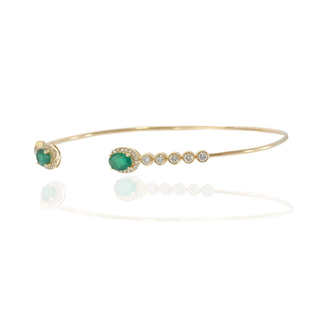 14KT Yellow Gold Open Bangle with Emerald and Diamond Accents