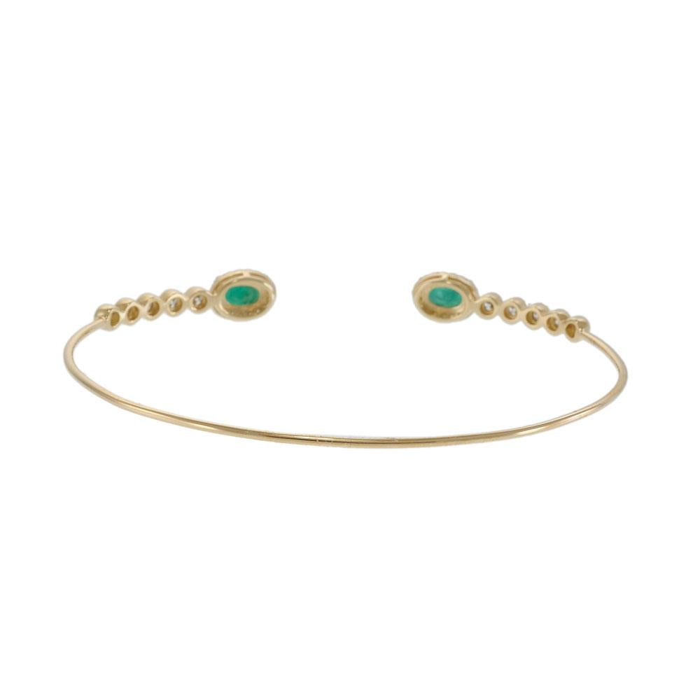 14KT Yellow Gold Open Bangle with Emerald and Diamond Accents