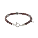 Louis Martin Brown Braided Italian Leather Sterling Silver  Bracelet