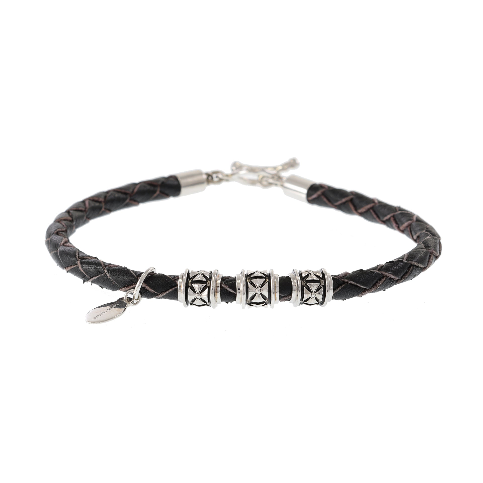 Louis Martin Sterling Silver Dark Brown Italian Leather Bracelet