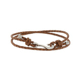 Louis Martin Sterling Silver 7.5" Rope with Hook Brown Italian Leather Braided Bracelet