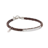 Louis Martin Sterling Silver ID bar Brown Braided Italian Leather Bracelet