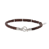 Louis Martin Sterling Silver ID bar Brown Braided Italian Leather Bracelet