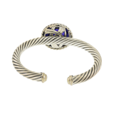 Sterling Silver Twisted Bangle with Round Cabochon Tanzanite Center