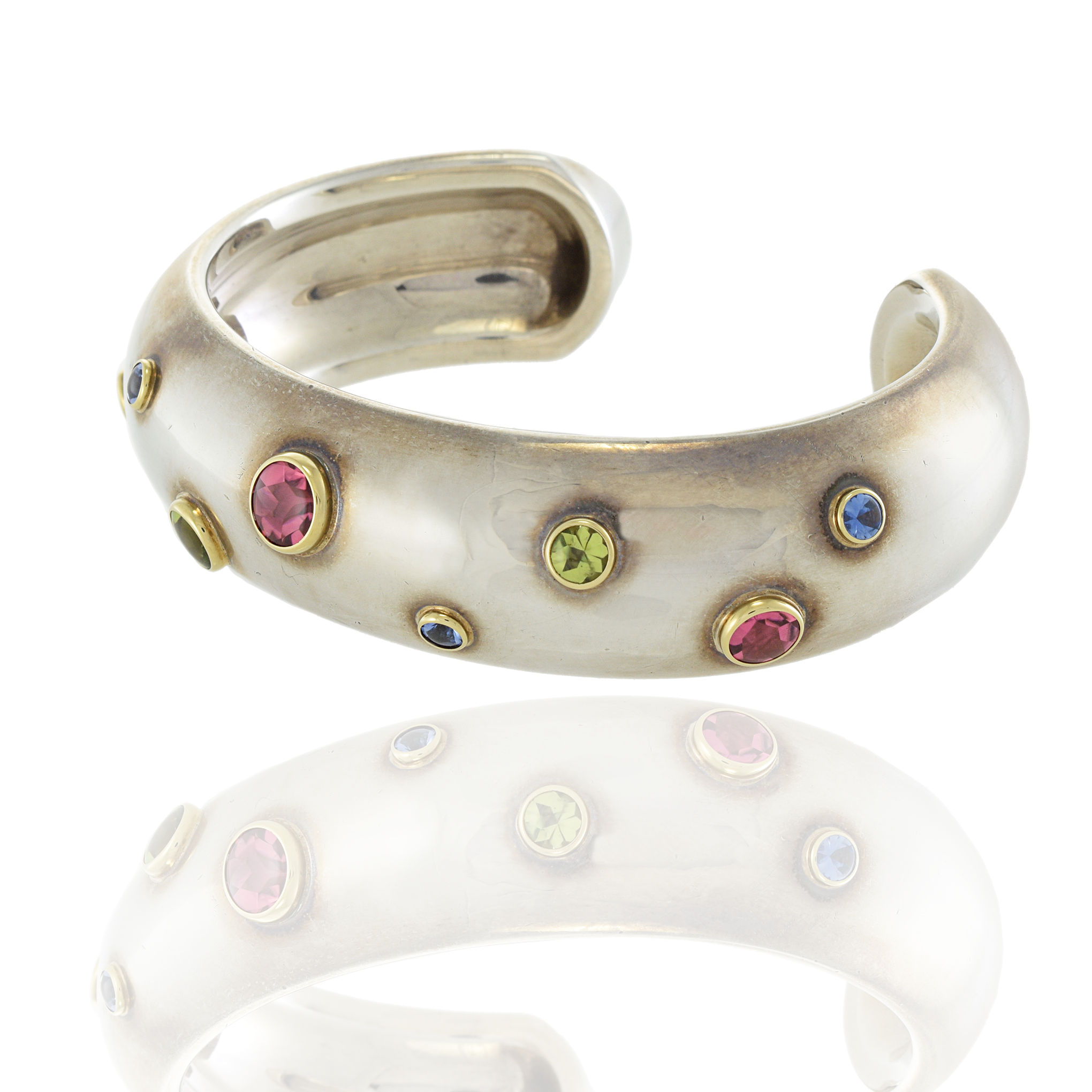 Vintage Tiffany & Co. 2001  Etoile Multi Gem Cuff Bracelet, Silver, 18K Gold, and Gems