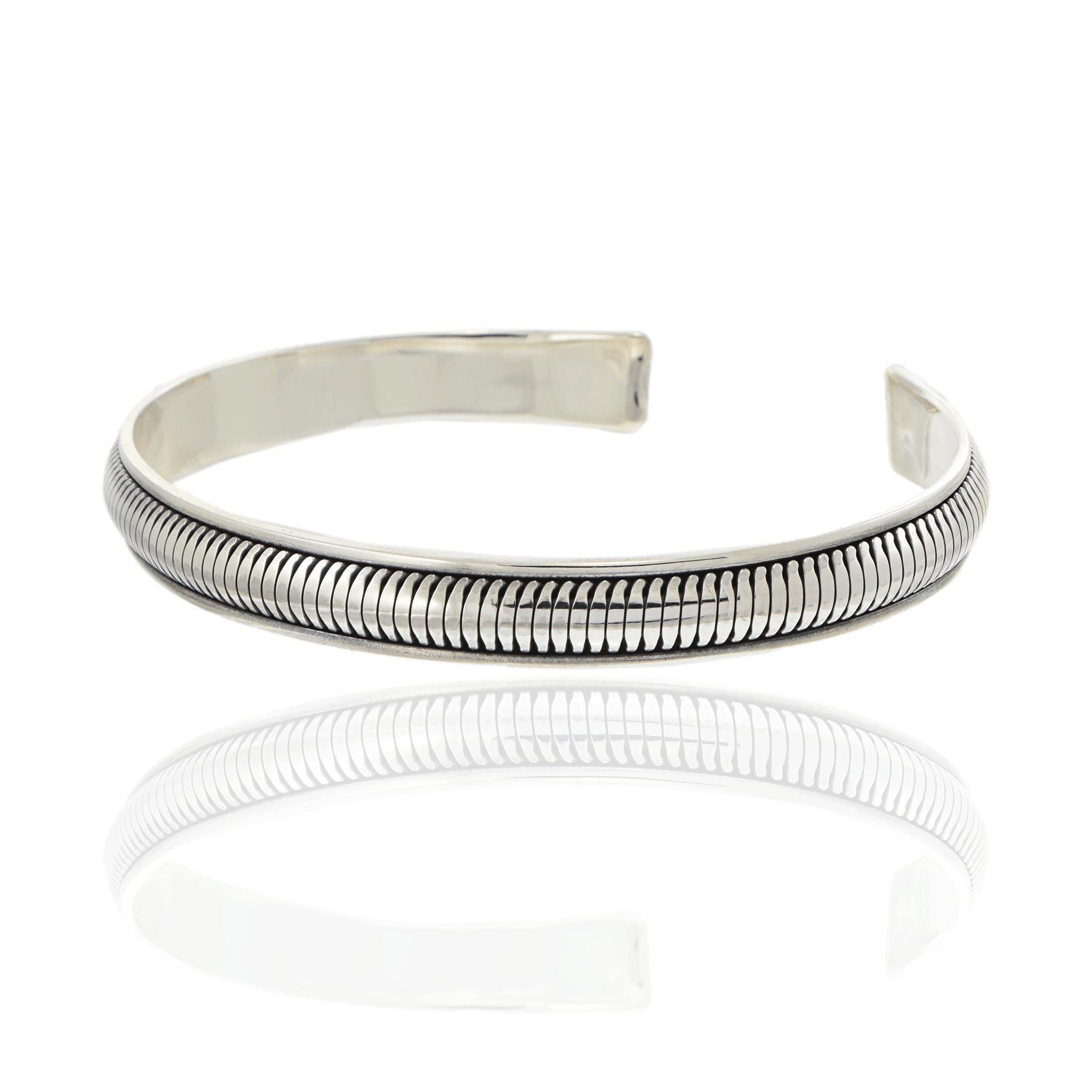 Louis Martin Sterling Silver Ribbed Open Bangle