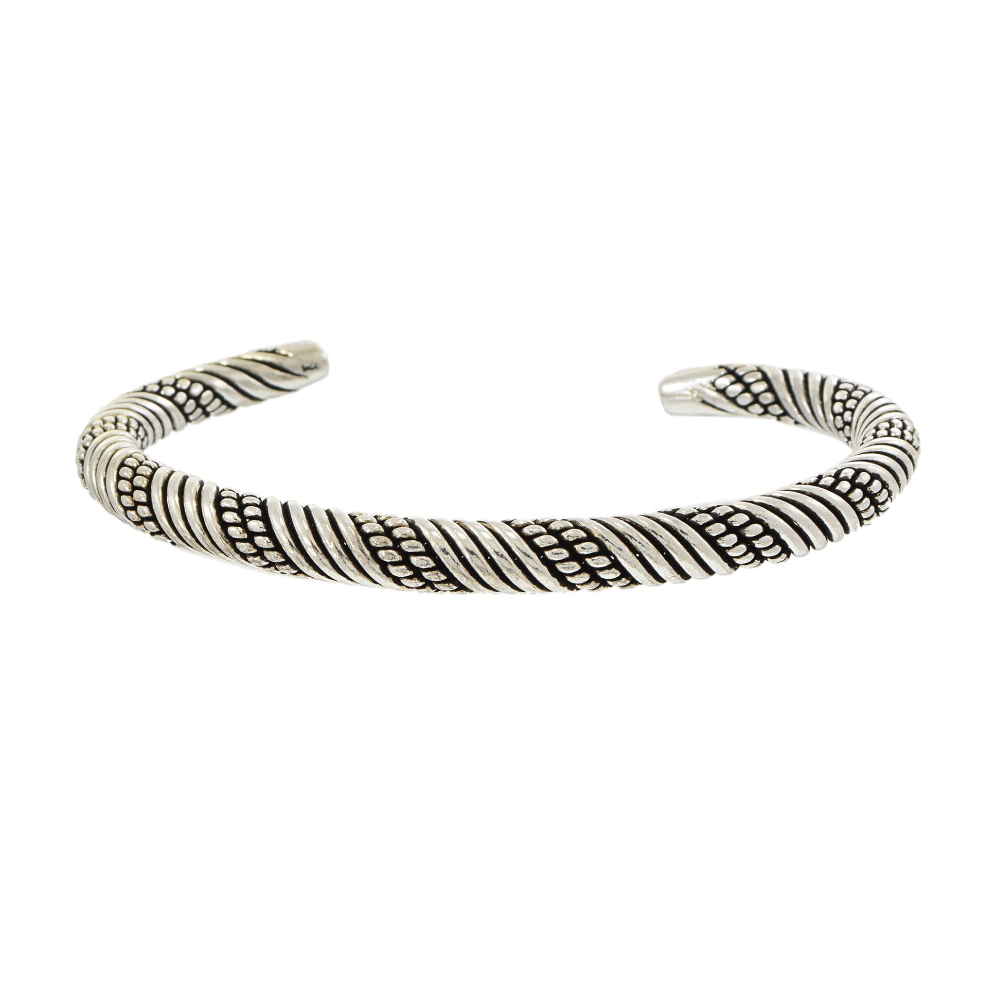 Men's Sterling Silver Decorated Twist Bangle Bracelet