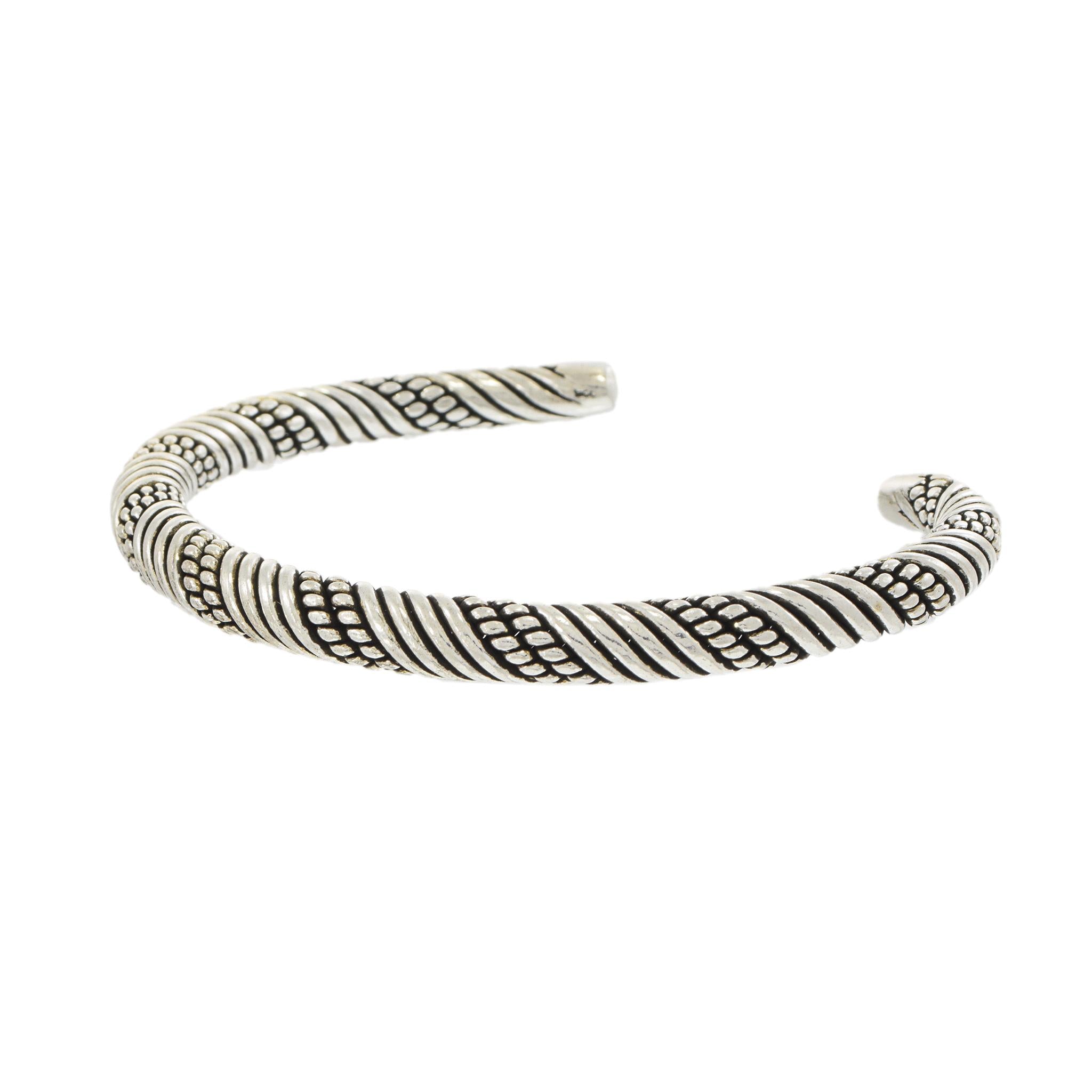 Men's Sterling Silver Decorated Twist Bangle Bracelet