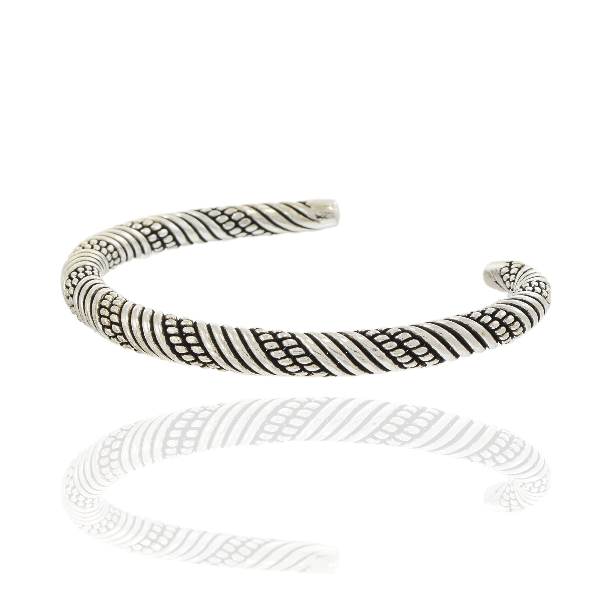 Men's Sterling Silver Decorated Twist Bangle Bracelet