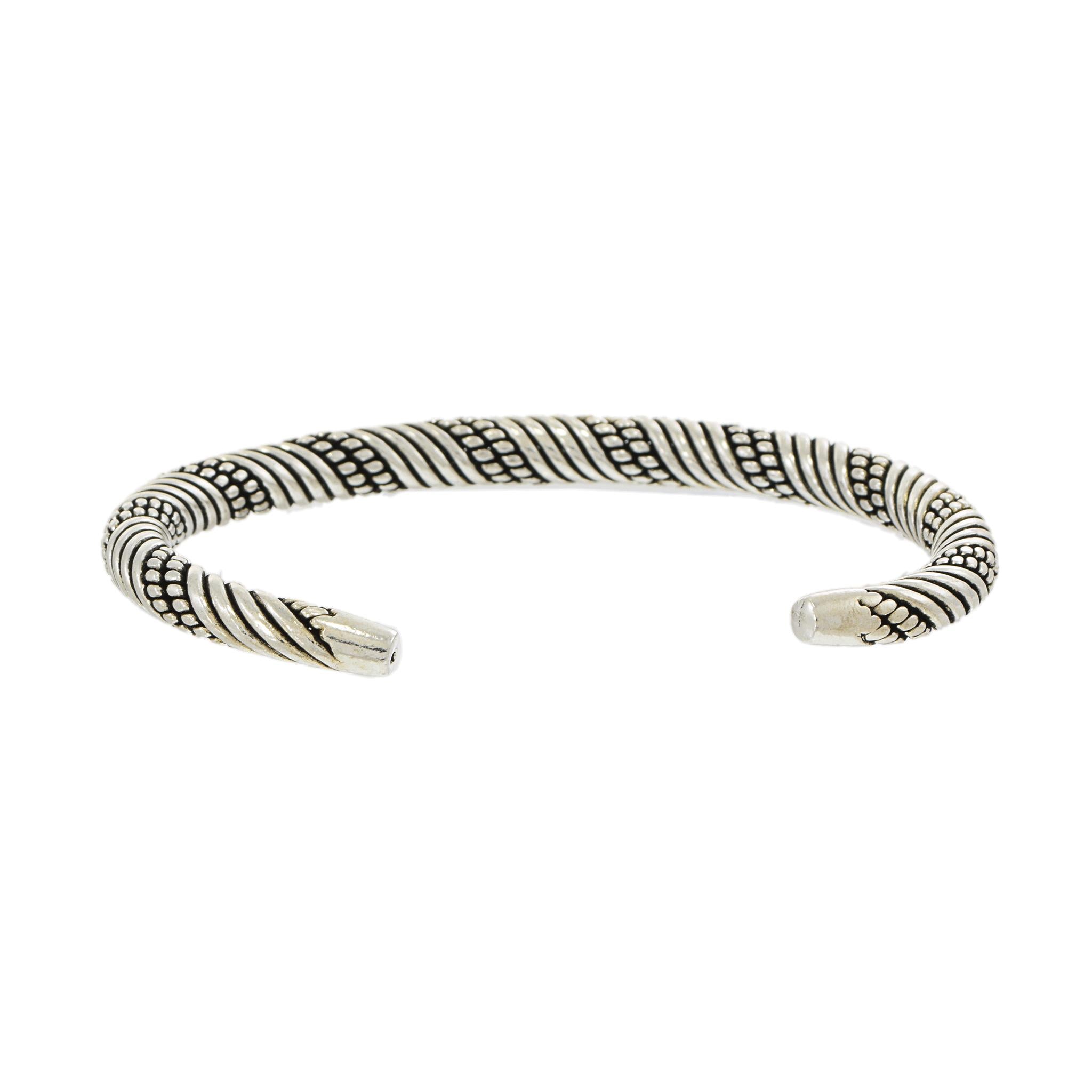 Men's Sterling Silver Decorated Twist Bangle Bracelet