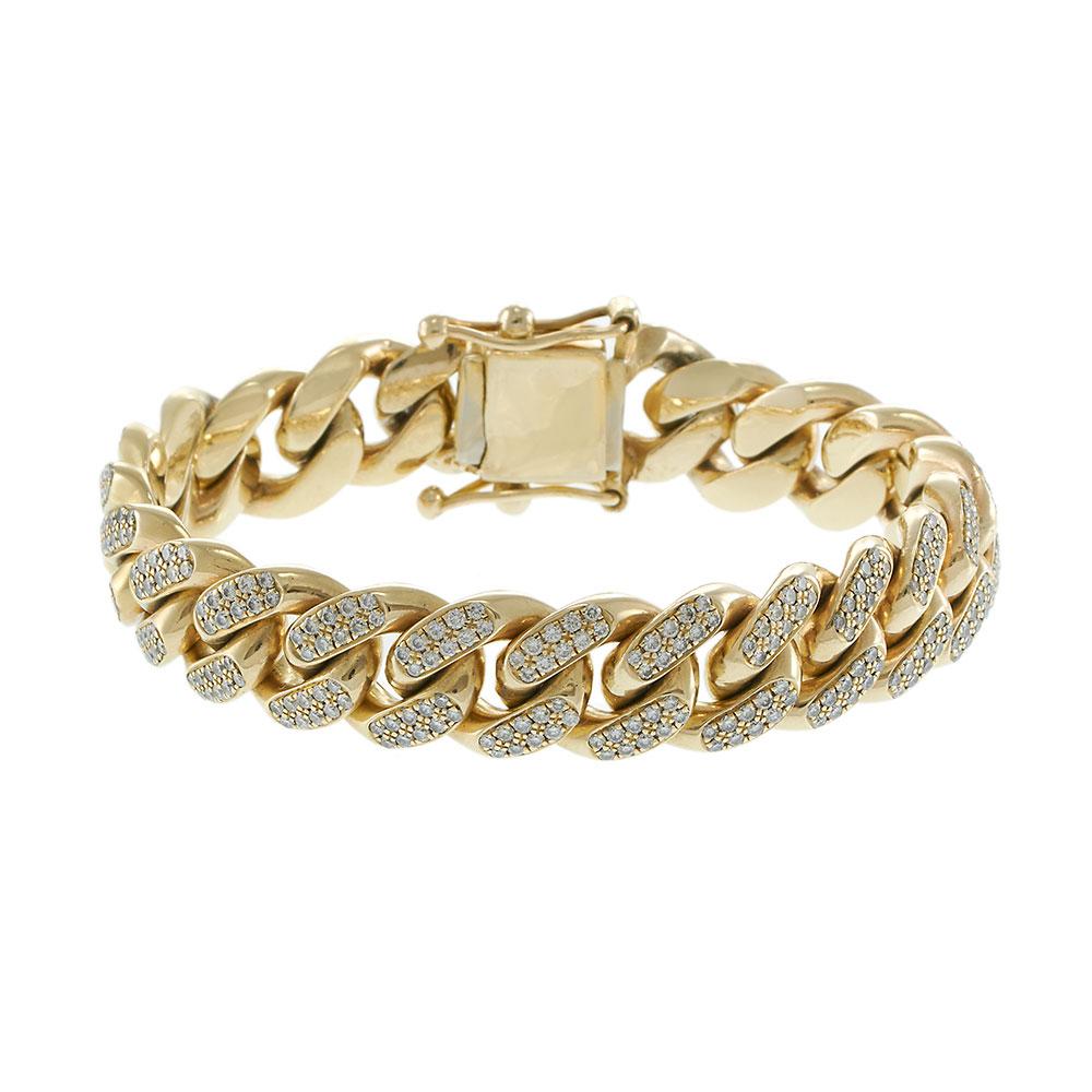 10KT Yellow Gold Cuban Link Bracelet with Pavé Diamonds