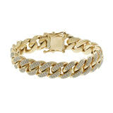 10KT Yellow Gold Cuban Link Bracelet with Pavé Diamonds