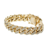 10KT Yellow Gold Cuban Link Bracelet with Pavé Diamonds