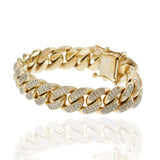 10KT Yellow Gold Cuban Link Bracelet with Pavé Diamonds