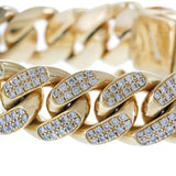 10KT Yellow Gold Cuban Link Bracelet with Pavé Diamonds