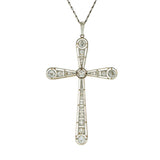 Vintage Art Deco Period 18KT Yellow Gold & Platinum Diamond Cross Pendant Neckla