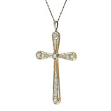 Vintage Art Deco Period 18KT Yellow Gold & Platinum Diamond Cross Pendant Neckla