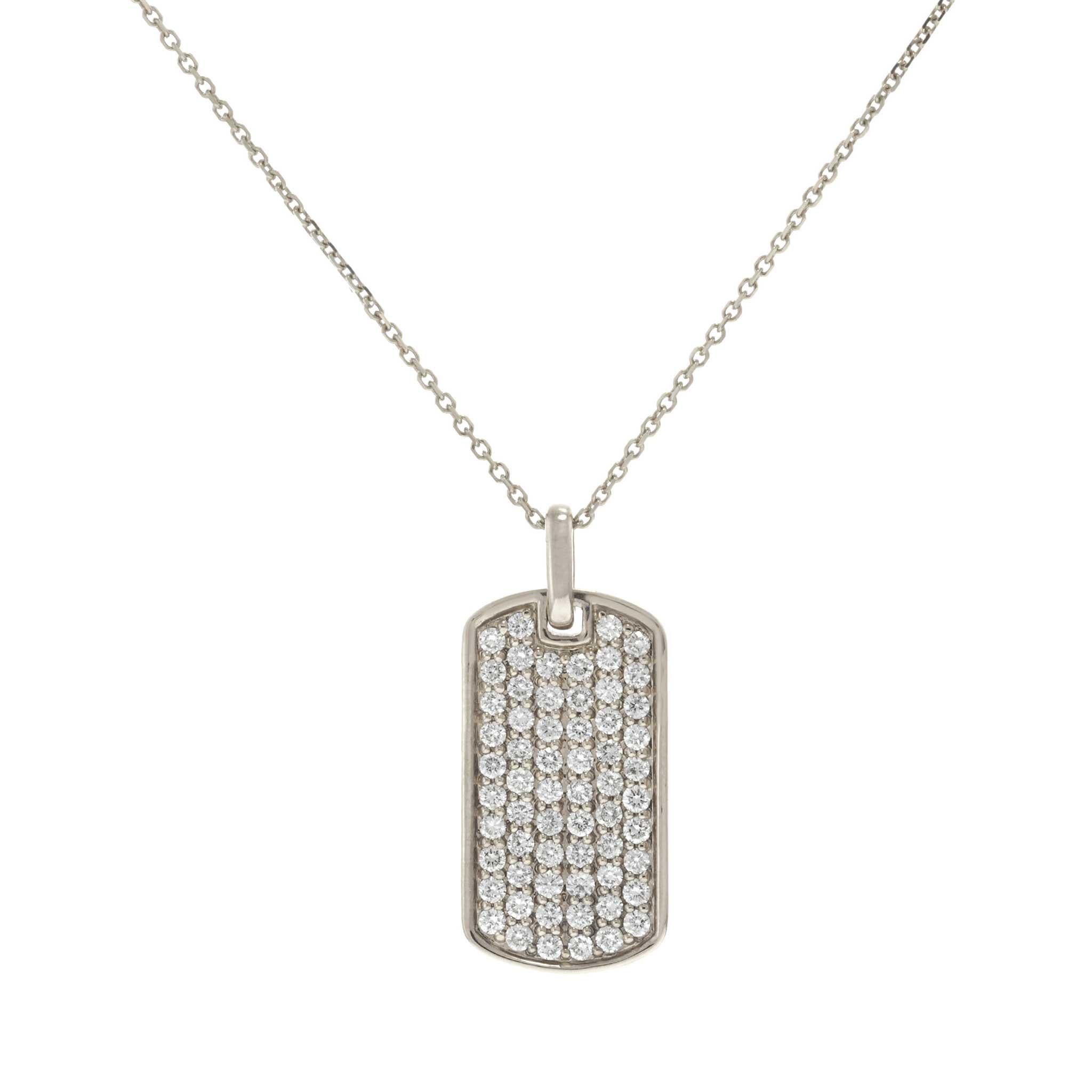 14KT White Gold 1.00CT-TW Pavé Diamond Dog Tag Pendant Necklace