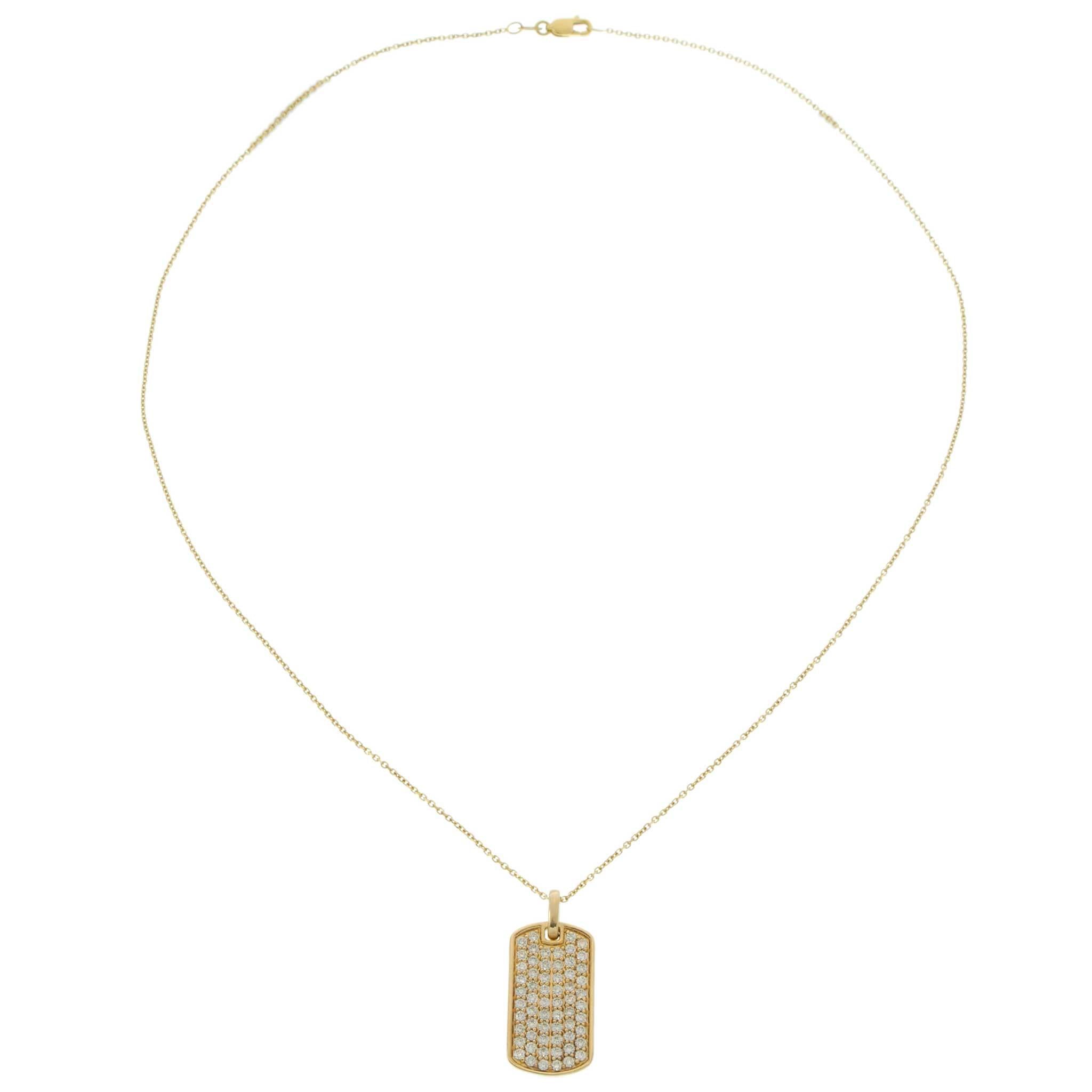14KT Yellow Gold 1.00CT-TW Pavé Diamond Dog Tag Pendant Necklace