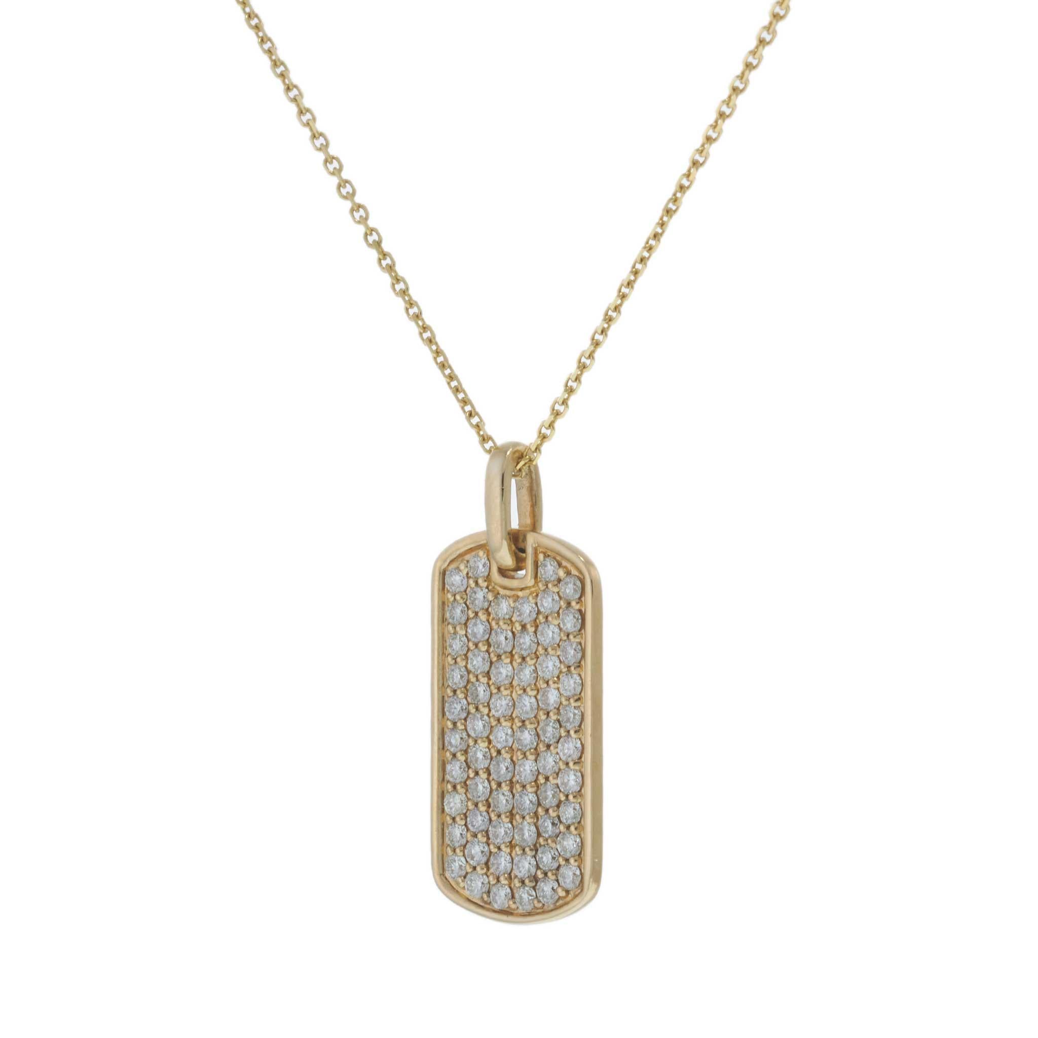 14KT Yellow Gold 1.00CT-TW Pavé Diamond Dog Tag Pendant Necklace