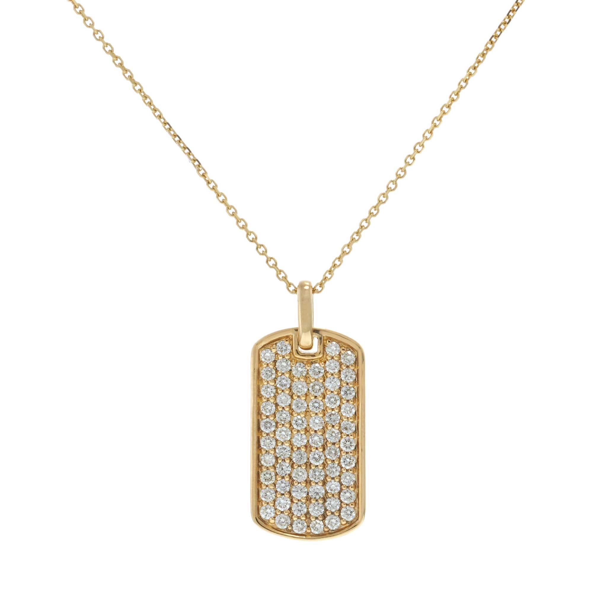 14KT Yellow Gold 1.00CT-TW Pavé Diamond Dog Tag Pendant Necklace