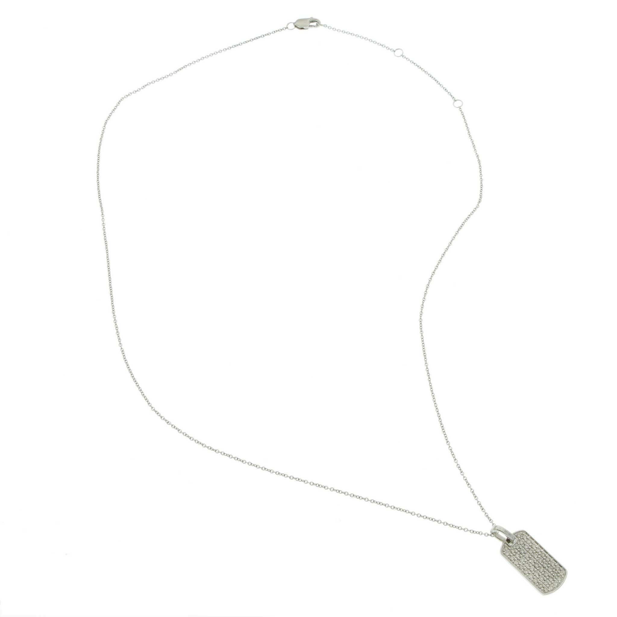 14KT White Gold Pavé Diamond Small Dog Tag Pendant Necklace