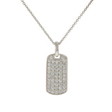 14KT White Gold Pavé Diamond Small Dog Tag Pendant Necklace