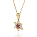18KT Yellow Gold Diamond and Ruby Star of David Pendant