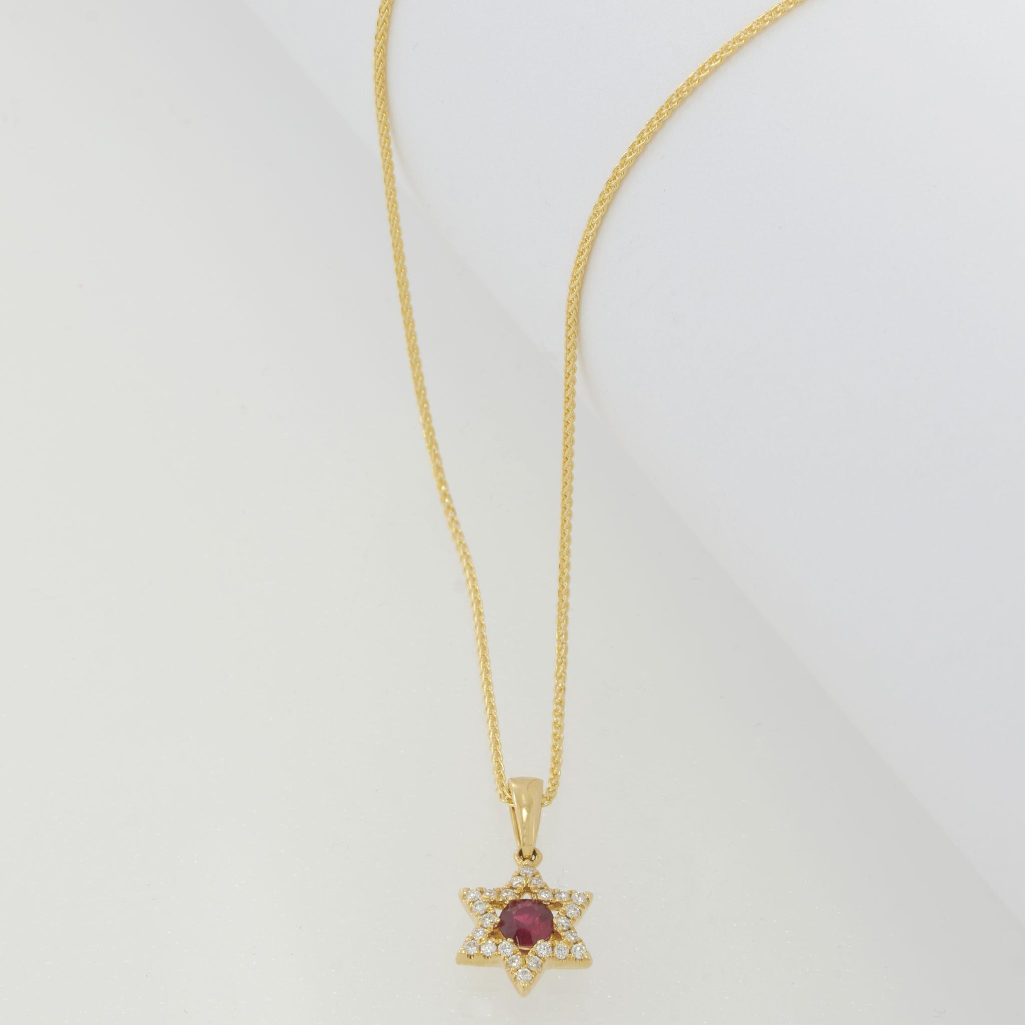 18KT Yellow Gold Diamond and Ruby Star of David Pendant