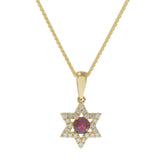 18KT Yellow Gold Diamond and Ruby Star of David Pendant