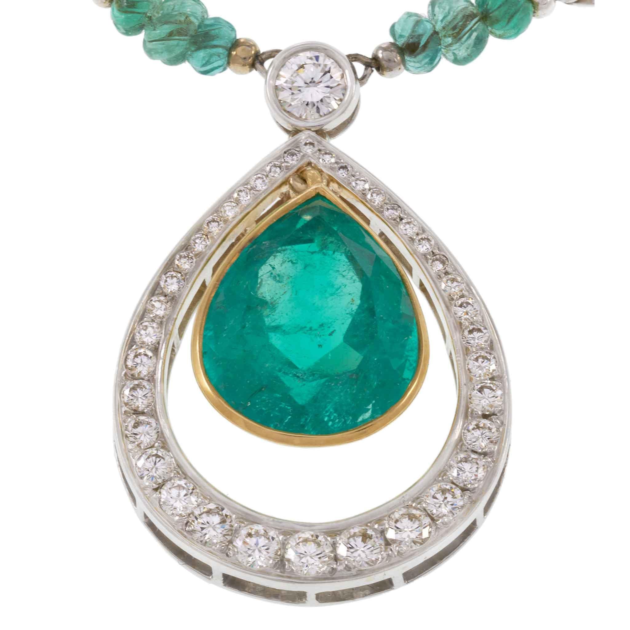 Vintage Retro Period Columbian Emerald and Diamond Necklace