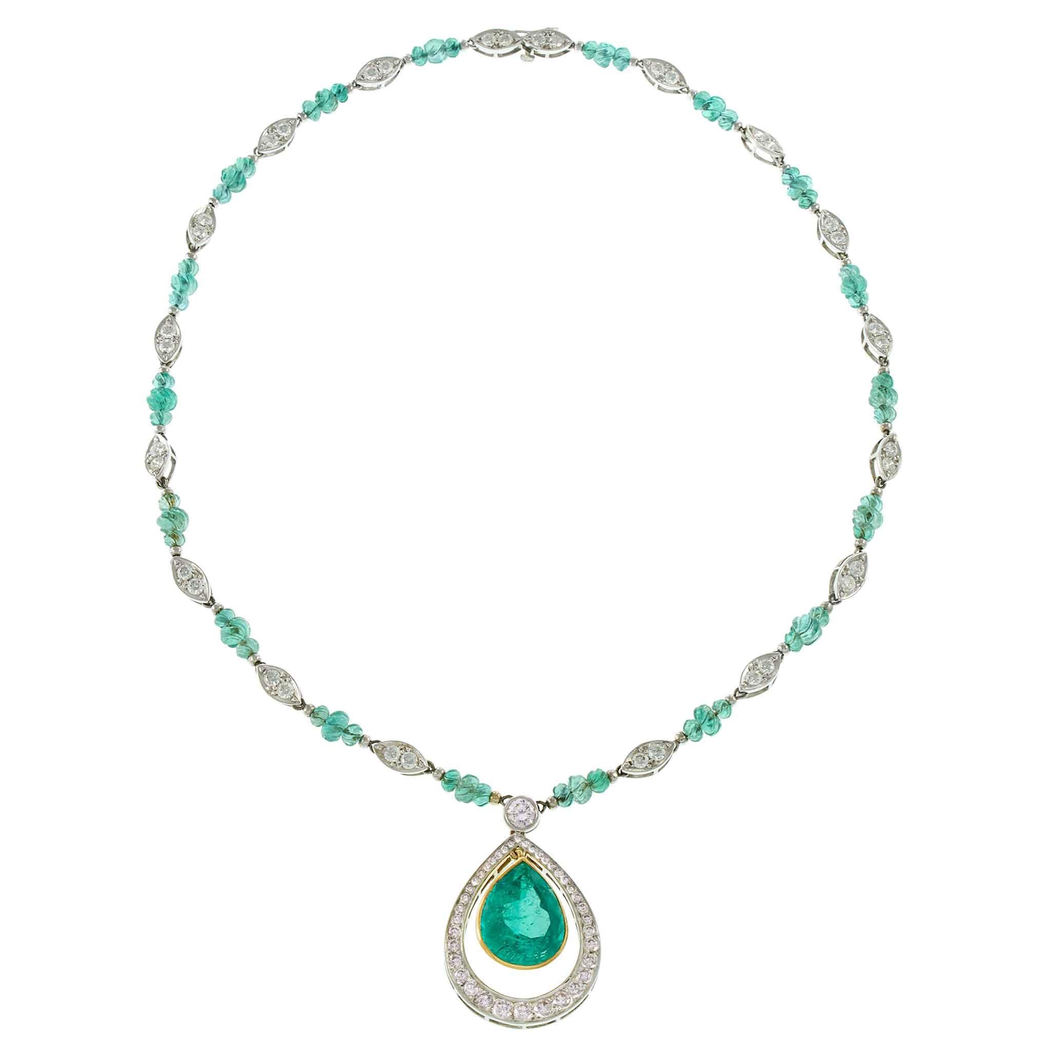 Vintage Retro Period Columbian Emerald and Diamond Necklace