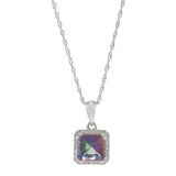 14KT White Gold Mystic Topaz and Diamond Halo Pendant Necklace