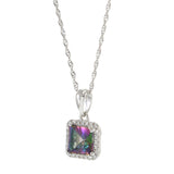 14KT White Gold Mystic Topaz and Diamond Halo Pendant Necklace