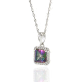 14KT White Gold Mystic Topaz and Diamond Halo Pendant Necklace