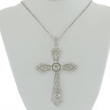 Edwardian Platinum Diamond Cross Pendant Necklace 3.70CT-TW Old European Cuts